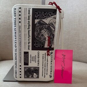 Betsey Johnson Black and White Newspaper Wristlet
